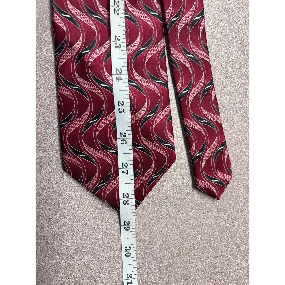 Palatina Red Black Silver 100% Silk Tie Abstract Pattern